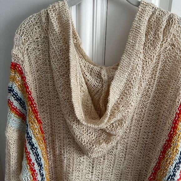 Easel LA Knit Pullover Hooded Stripe Sweater Medium Ivory Oversized - Picture 7 of 9